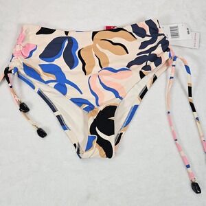 Red Carter High Waist Bikini Bottom Women Abstract Floral Ruched Tie Multi XS